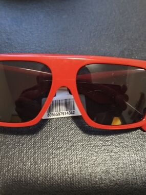 Red Rectangular Sunglasses with Dark Lenses